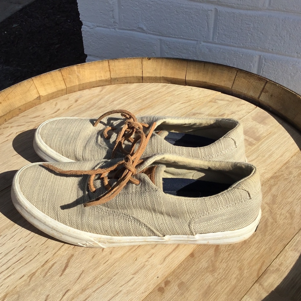 Sperry Top-Sider Beige Canvas Lace-Up Sneakers | Casual Walking Shoes size 9